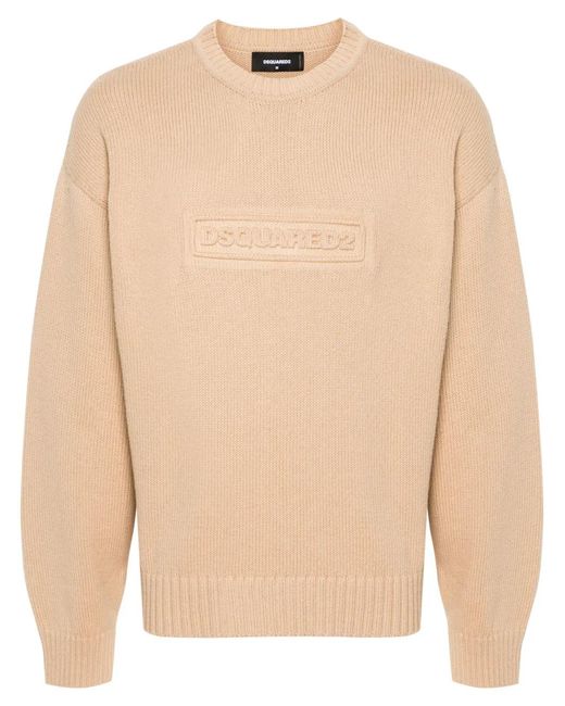 DSquared² Natural Ribbed Cotton Crewneck Sweater for men