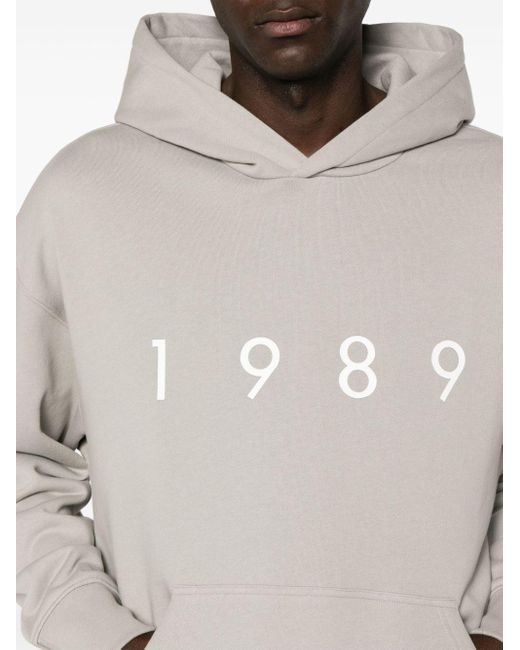 1989 STUDIO Gray 1989-logo Cotton Hoodie for men