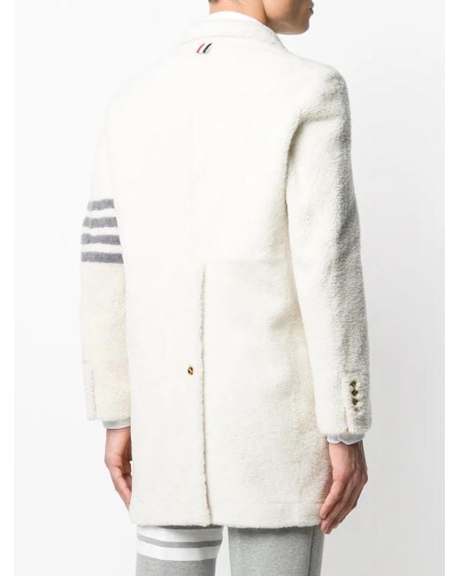 Thom Browne White 4-Bar Shearling Sack Overcoat for men