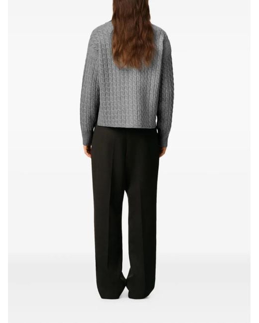 AMI Gray Cable-Knit Wool Polo Shirt