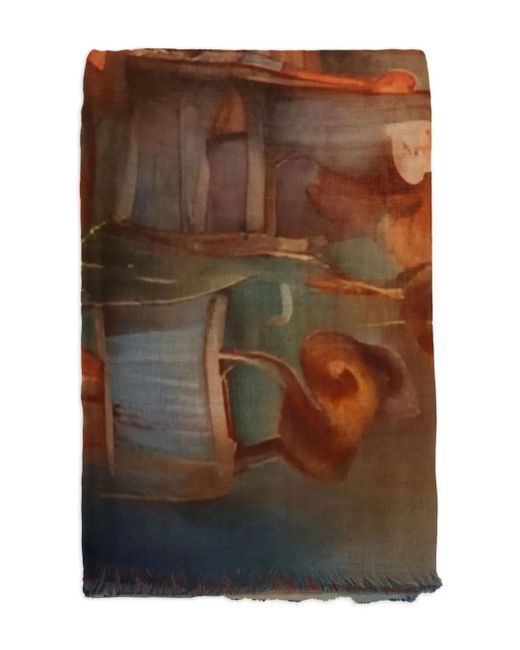 D'Aniello Brown Perla Abstract-Print Fringed Scarf