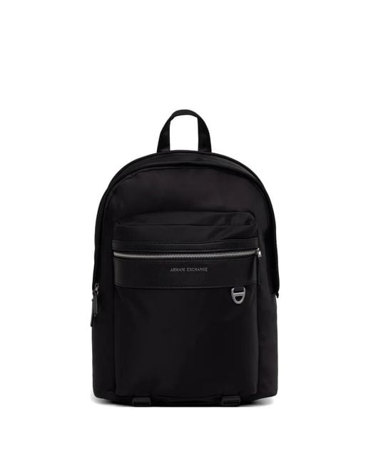 ARMANI EXCHANGE Black Logo-Plaque Zip-Pocket Backpack for men