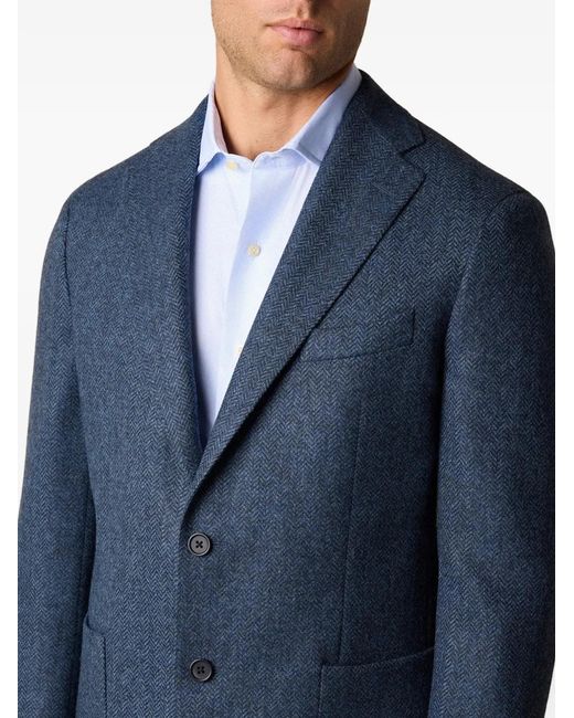 Brooks Brothers Blue Herringbone-Pattern Single-Breasted Blazer for men