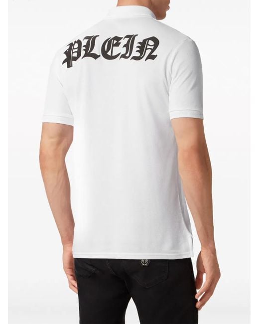 Philipp Plein White Logo-Print Cotton Polo Shirt for men
