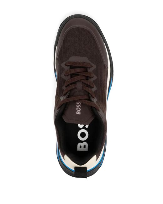 Boss Blue Mixed-Material Trainers for men