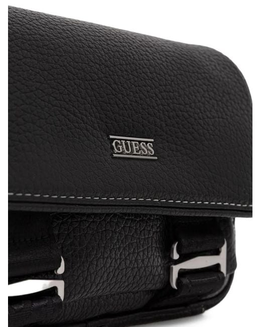 Guess Black Boston Logo-Plaque Belt Bag for men
