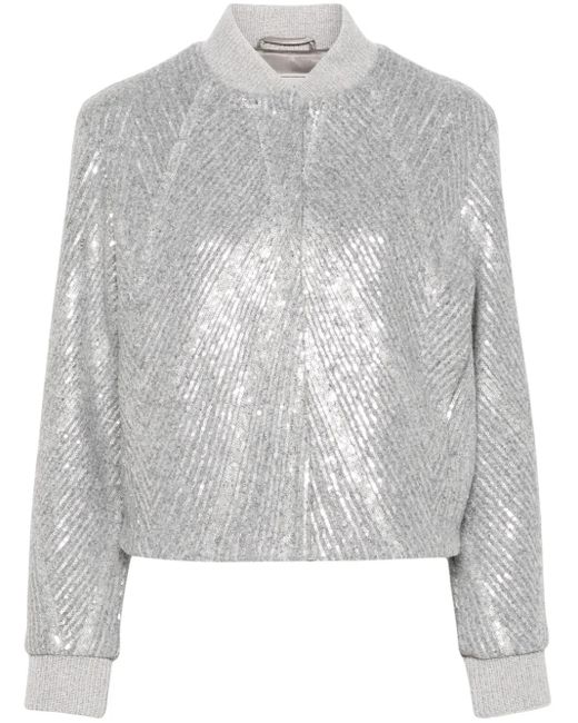 Peserico Gray Sequin-Embellished Bomber Jacket