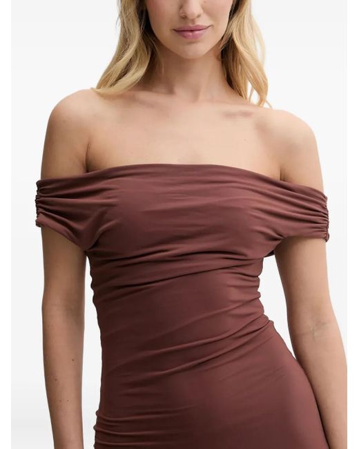 Bondeye Red Off-Shoulder Side-Split Maxi Dress