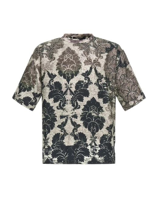 Roberto Cavalli Gray Broccato Print T-Shirt for men