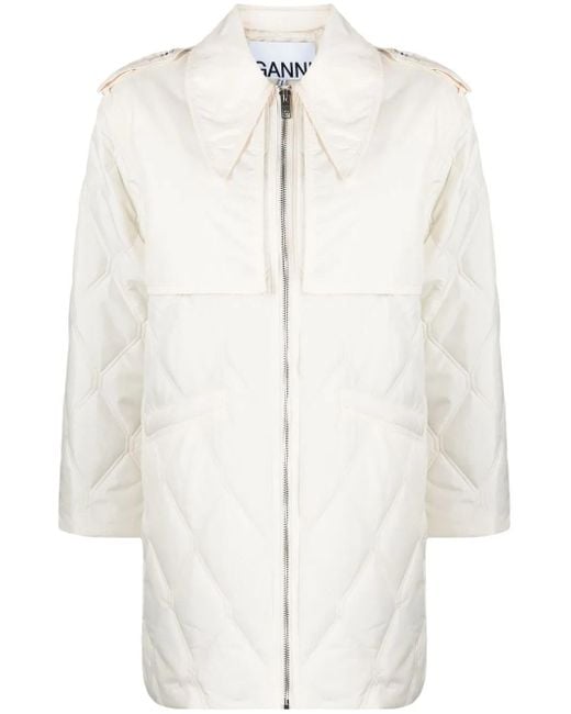 Ganni White Neutral Zip-up Quilted Jacket - Women's - Polyester