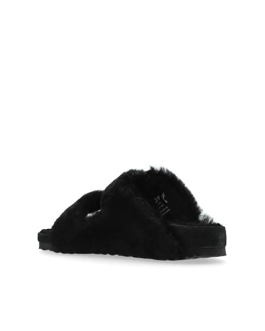 Birkenstock Black Arizona 1774 Shearling Slides
