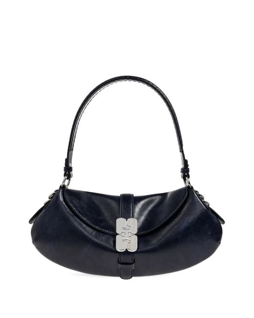 Ganni Blue Logo-Buckle Tote Bag