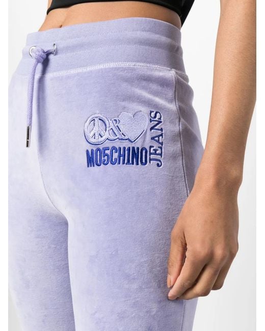 Moschino Purple Logo-Print Velour Track Pants