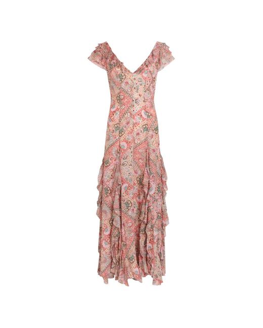 Rixo Pink Ambika Ruffled Paisley-Print Maxi Dress