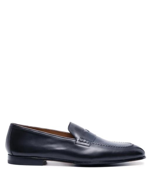 Doucal's Blue Penny-Slot Patent Leather Loafers for men