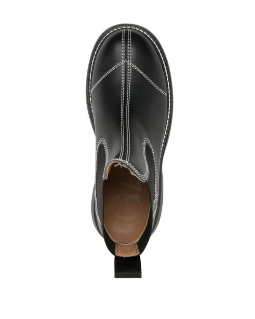 Ganni Contraststitching Leather Boots in Black Lyst