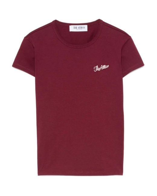 The Attico Bordeauc Cotton T-Shirt With Embroidered Logo