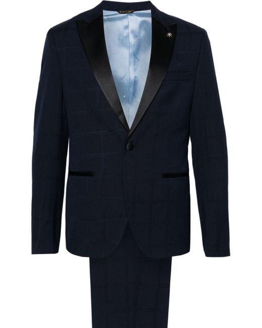 Manuel Ritz Blue Plaid-check Single-breasted Suit for men