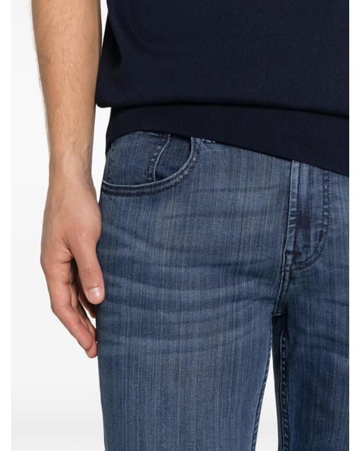 7 For All Mankind Blue Slimmy Whiskered Slim-Fit Jeans for men