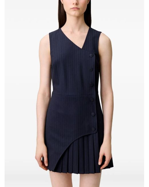 Claudie Pierlot Blue Pinstripe-Pattern Sleeveless Dress