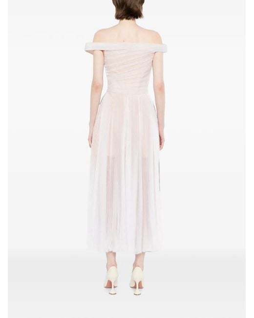 Montsand White Off-Shoulder Pleated Midi Dress