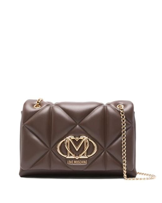 Borsa A Spalla Con Placca Logo di Love Moschino in Brown