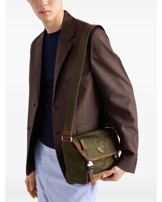 Prada Brown Medium Leather And Re-Nylon Messenger Bag for men