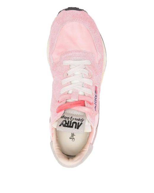 Autry Pink Reelwind Suede Panelled Sneakers