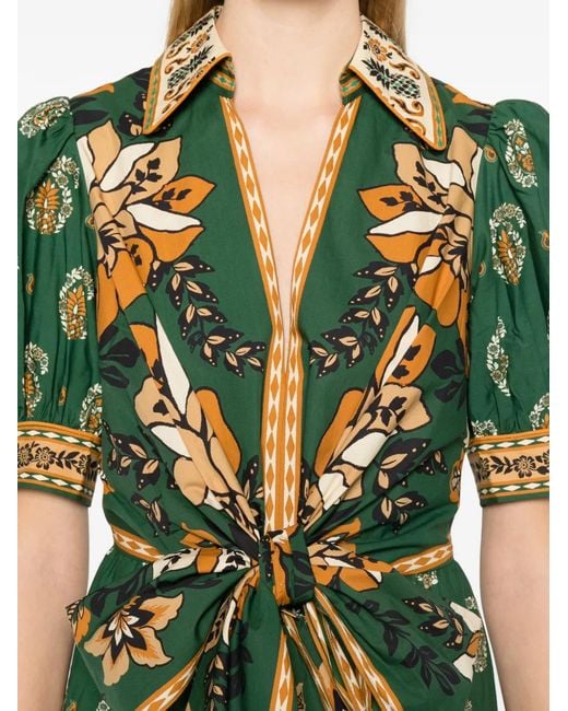 Farm Rio Green Floral-Print Tie Dress