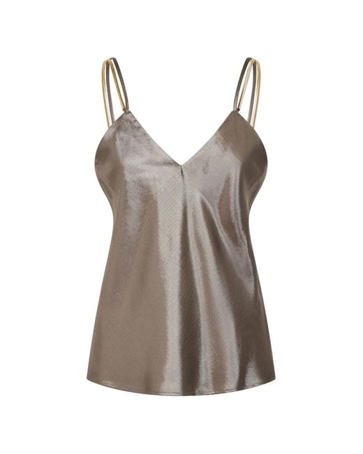 Max Mara Brown Metallic-Effect V-Neck Tank Top