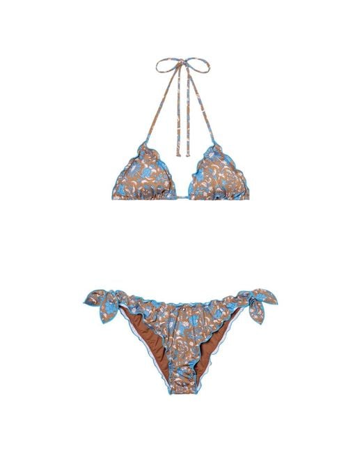 Mc2 Saint Barth White Floral-Print Ruffled Bikini