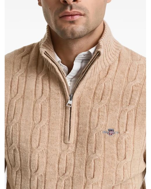Gant Natural Cable-Knit Half-Zip Sweater for men