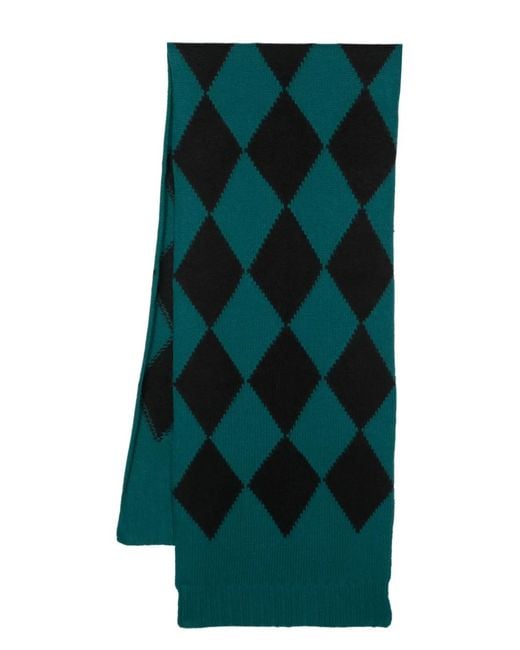 LaDoubleJ Green Argyle-Pattern Knitted Scarf