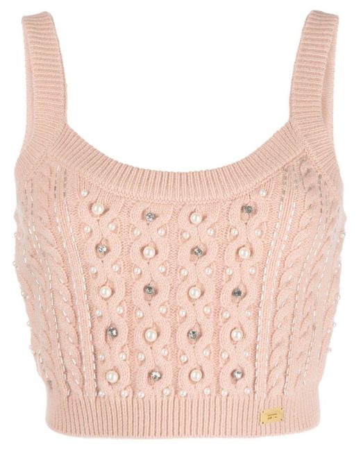 Elisabetta Franchi Pearl-embellished Knitted Crop Top in Pink | Lyst Canada