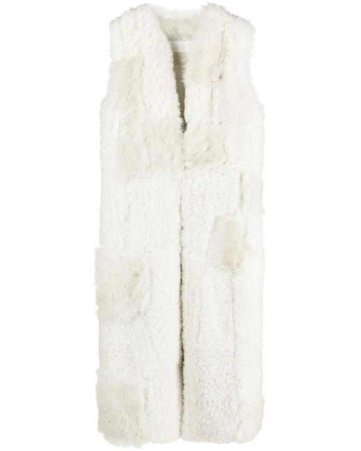 Chloé White Patchwork Shearling Gilet