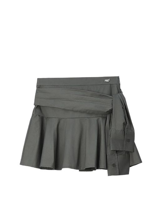 Mini Cream Gray Tie-Waist Pleated Skirt