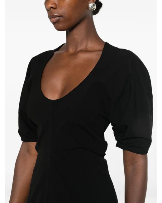 Proenza Schouler Black Scoop-Neck Puff-Sleeve Midi Dress