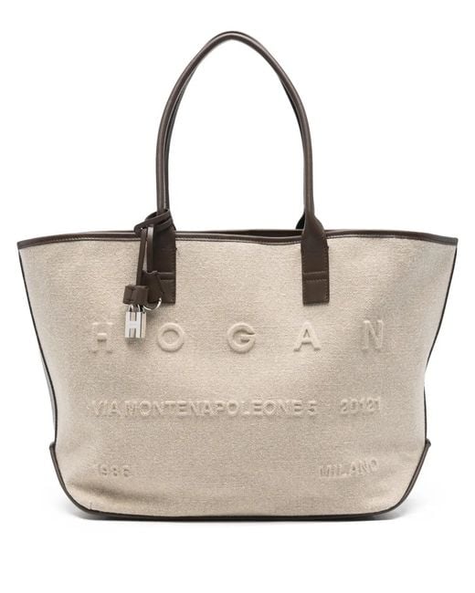 Hogan Natural Embossed-Logo Padlock Tote Bag