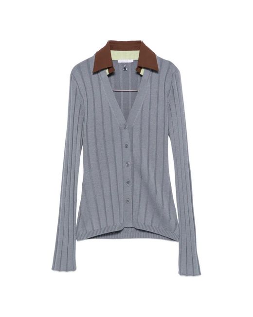 Patrizia Pepe Blue Ribbed Colour-Block Cardigan