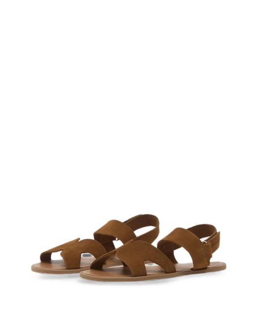 Groundies Brown Juno Suede Touch-Strap Flat Sandals