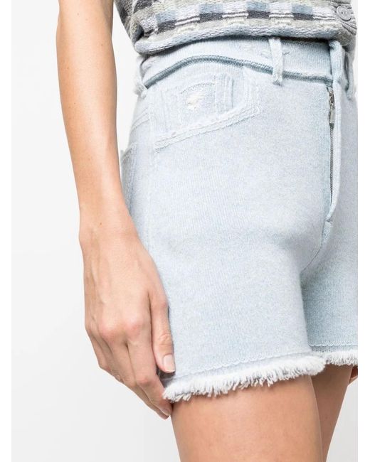 Barrie Blue Fine-Knit Fringe-Detail Shorts