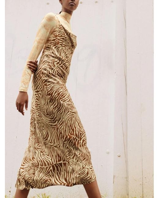 Samsøe & Samsøe Natural Zebra-Print Cowl-Neck Dress