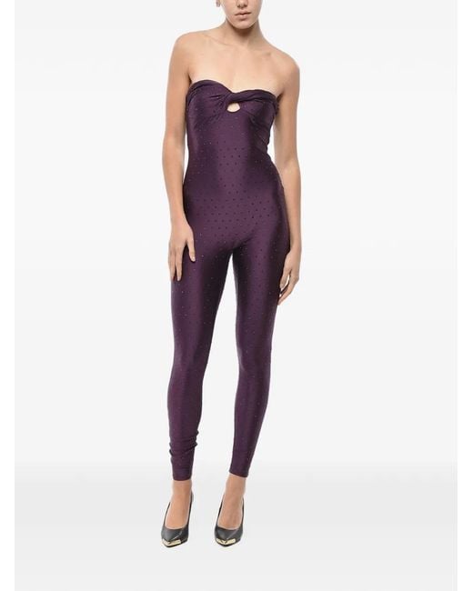 ANDAMANE Purple Strass-Embellished Strapless Jumpsuit