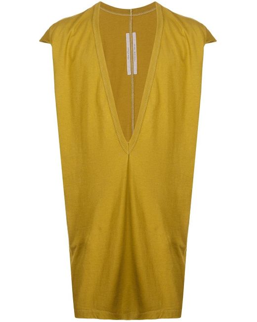 Rick Owens Cotton Mustard Yellow Dylan Plunging Vneck Vest Top for Men