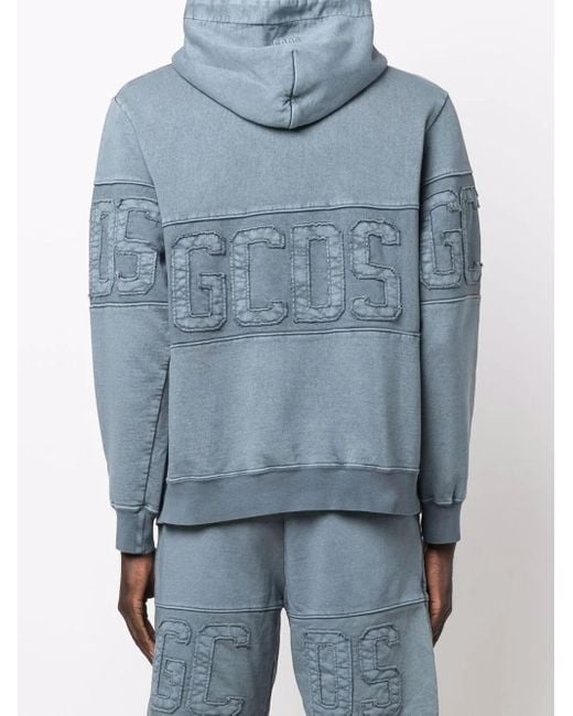 Gcds Blue Logo-Embroidered Hoodie for men