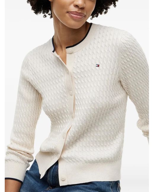 Tommy Hilfiger White Embroidered-Logo Cardigan