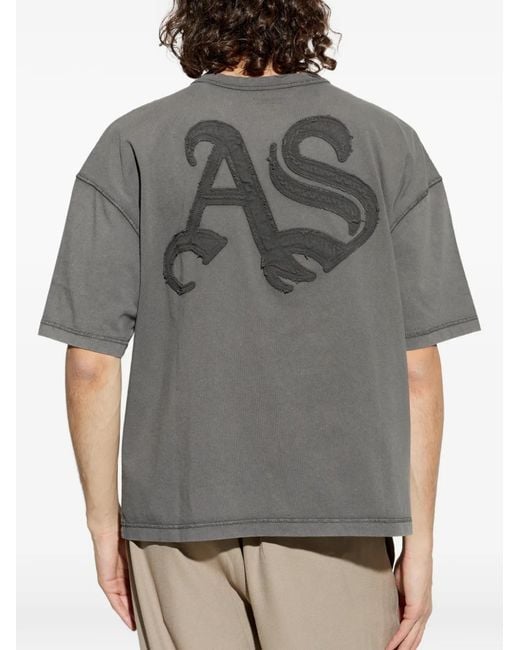 AllSaints Gray Insignia Logo-Patch Short-Sleeve T-Shirt for men
