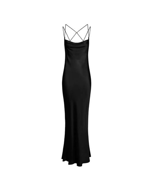 Elisabetta Franchi Black Satin Strap Maxi Dress