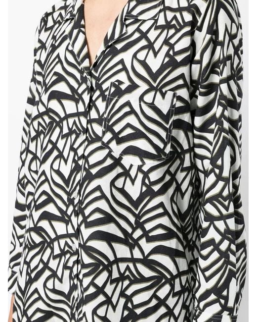 Bambah Black Geometric-Print Pocket Shirt