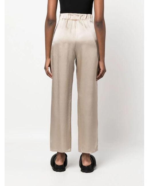 Dusan Natural Cropped Silk Palazzo Pants